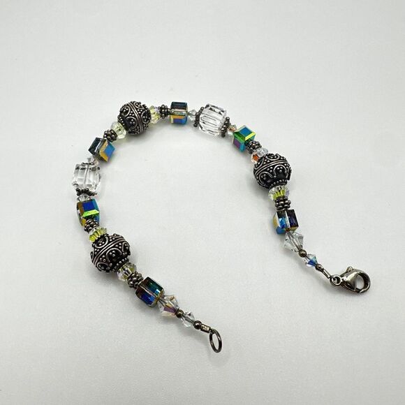 Aurora Borealis Crystal and Sterling silver beaded bracelet! - Picture 7 of 11